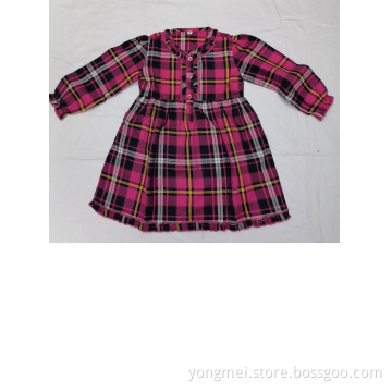 Girl's cotton y/d check dress in autummn